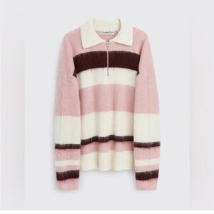 Women's Pink and White Striped Sweater